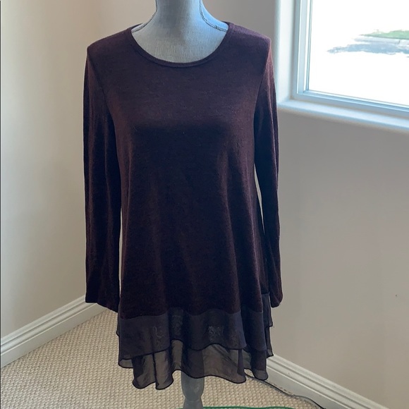 Eloges Tops - Solid Knit Tunic/Double Layered Chiffon - L 10/12